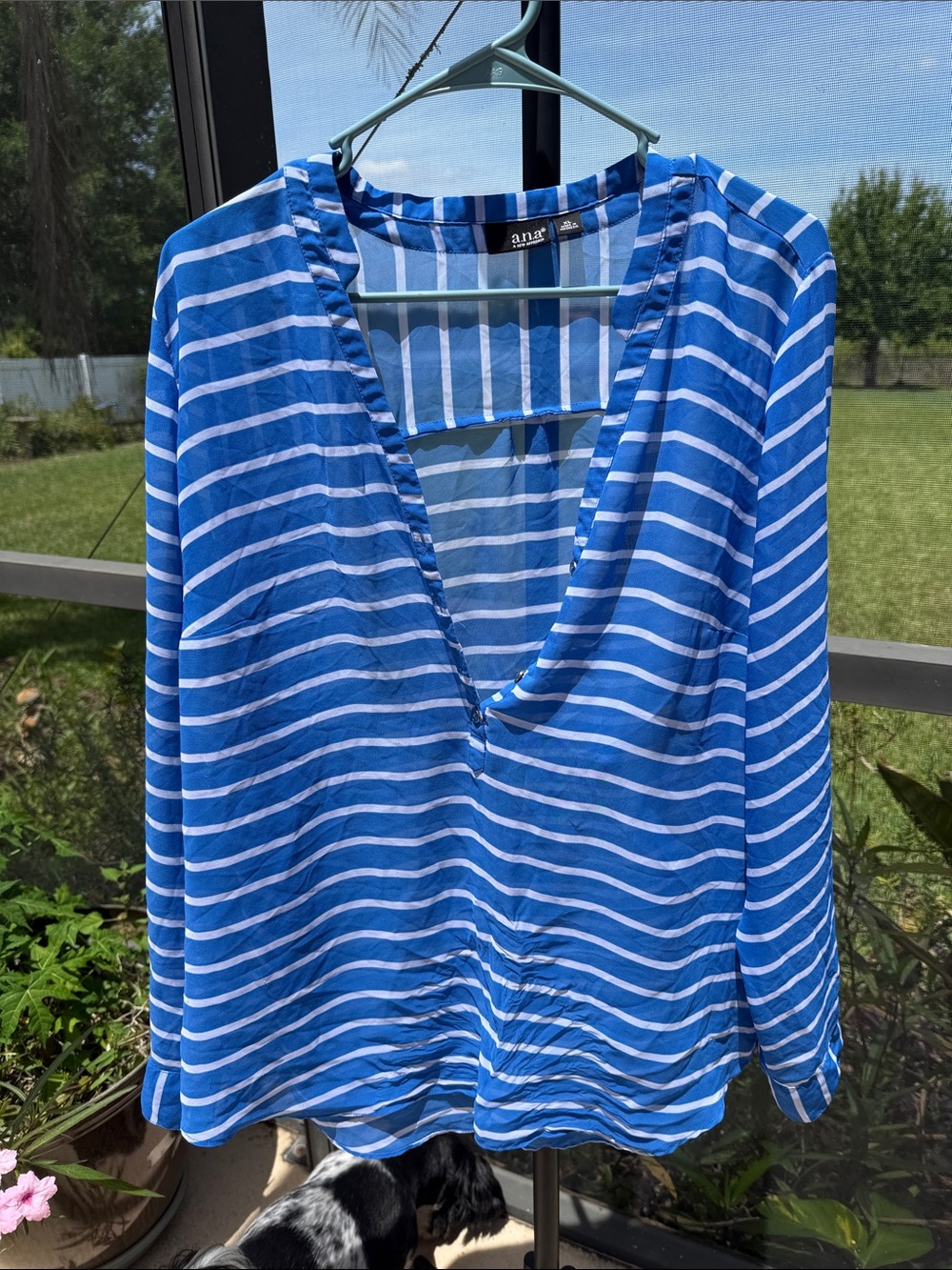 a.n.a sheer Blue and White Striped V-Neck Long Sleeve Swim Coverup